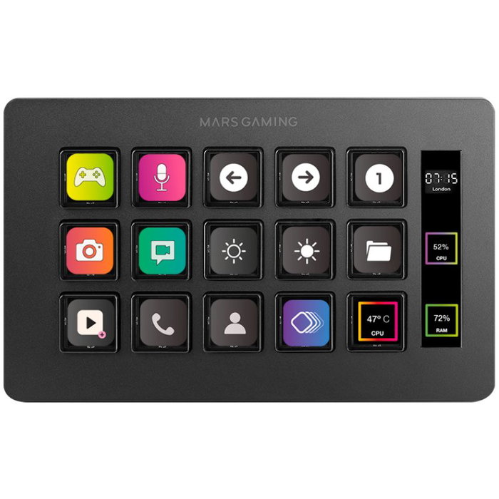 Mars Gaming MSD-ONE Stream Deck Slim con 15 teclas LCD, Negro